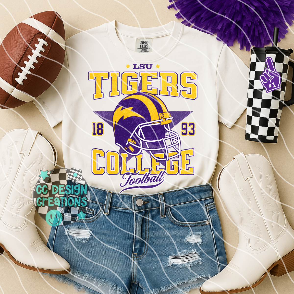 Retro All Star L S U Tigers Football PNG Digital Download