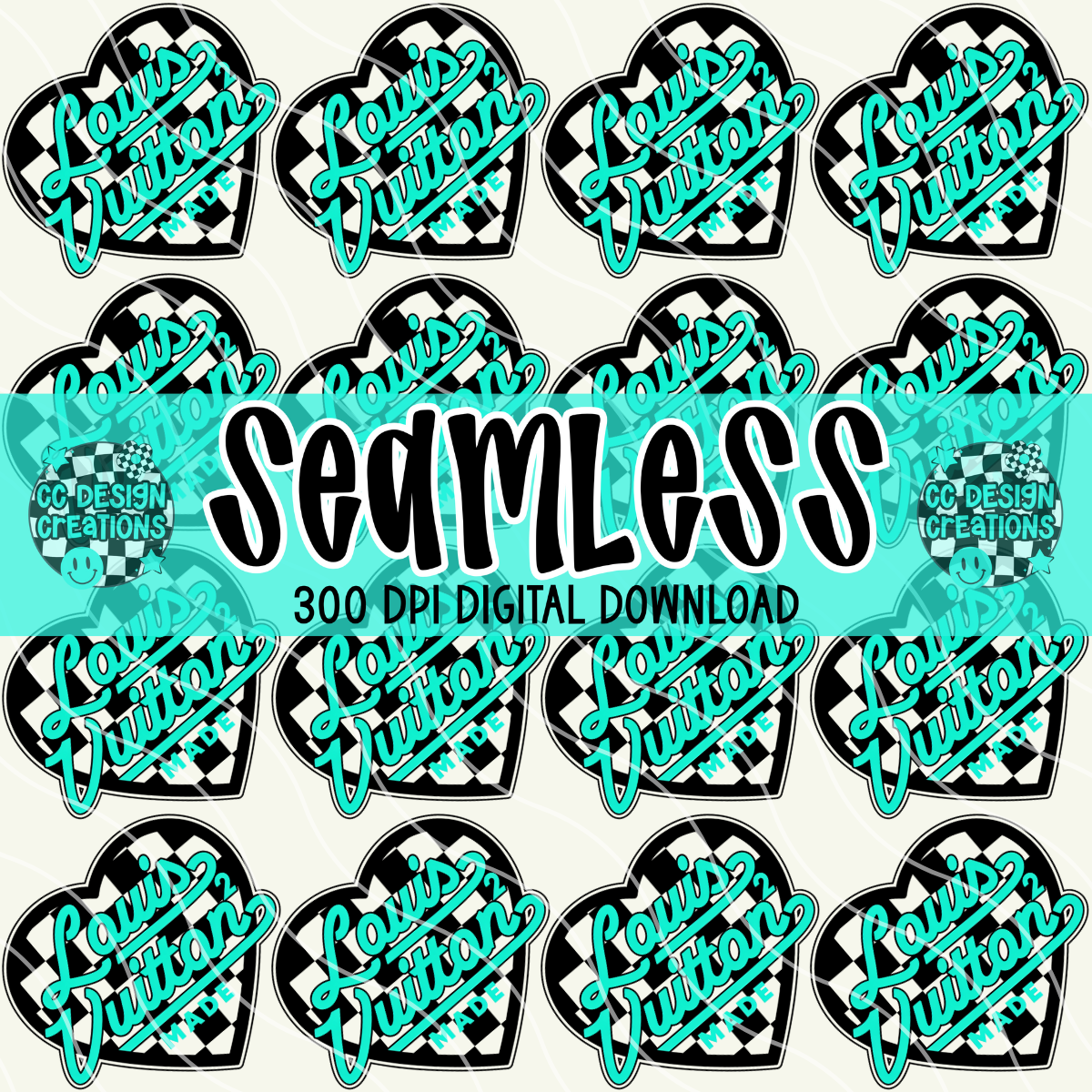 SEAMLESS Turquoise Black Louis PNG Digital Download
