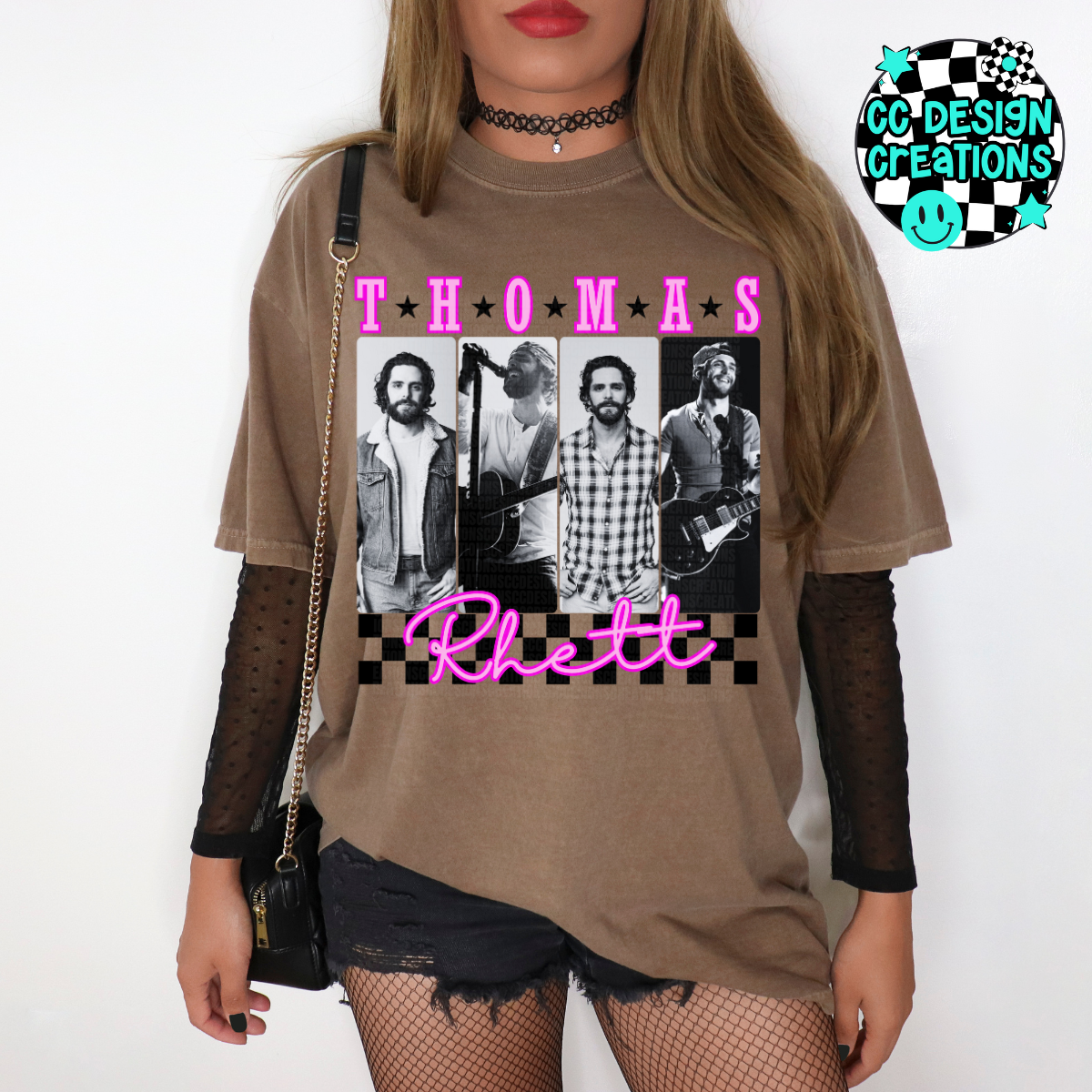 Retro Country Music Rhett Neon Teal/Pink Checkered PNG Digital Download