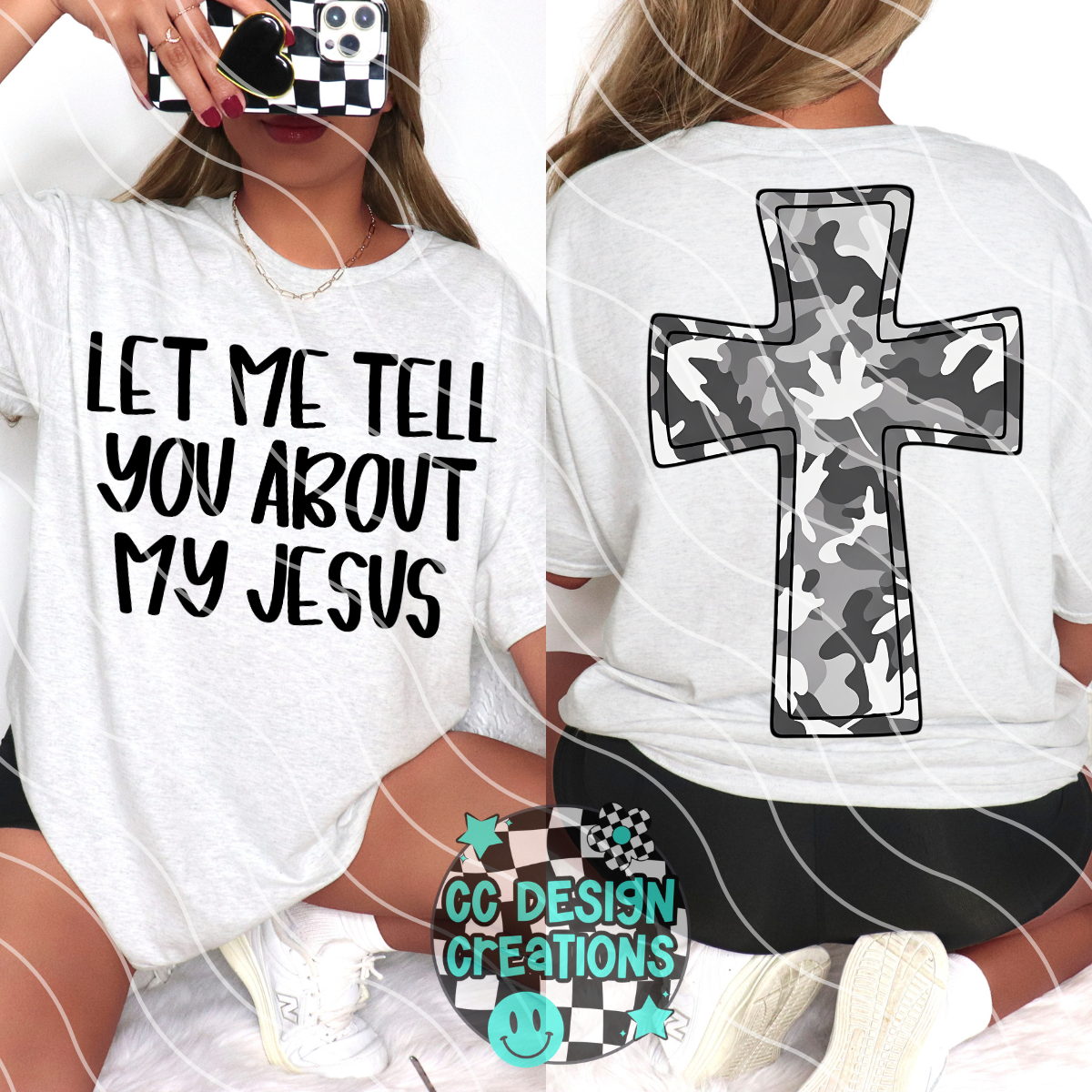 Let Me Tell You About My Jesus PNG Digital Download (Pink, Gray, Green Cross Backs)