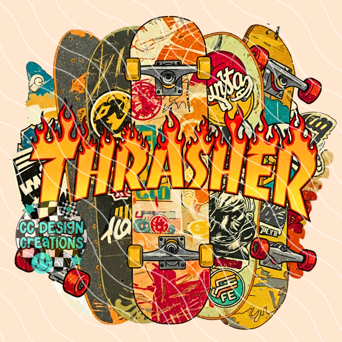 Thrash er Skateboard Collage PNG Digital Download