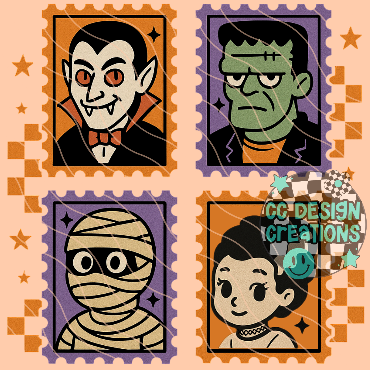 Classic Monster Stamps PNG Digital Download