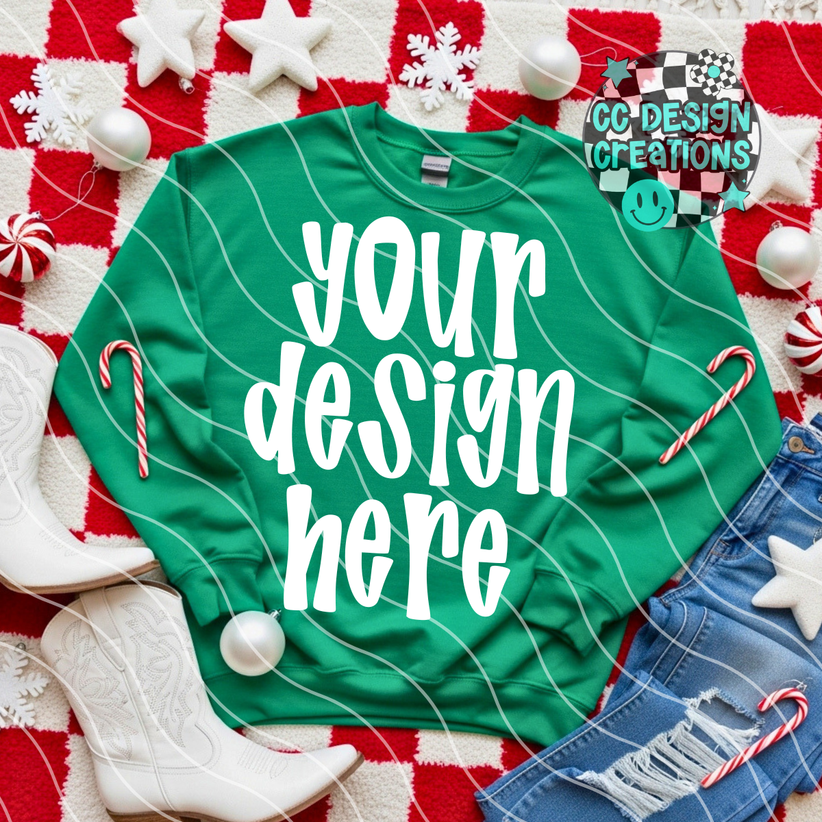 Green Sweatshirt Christmas Flatlay Checker Mock 2