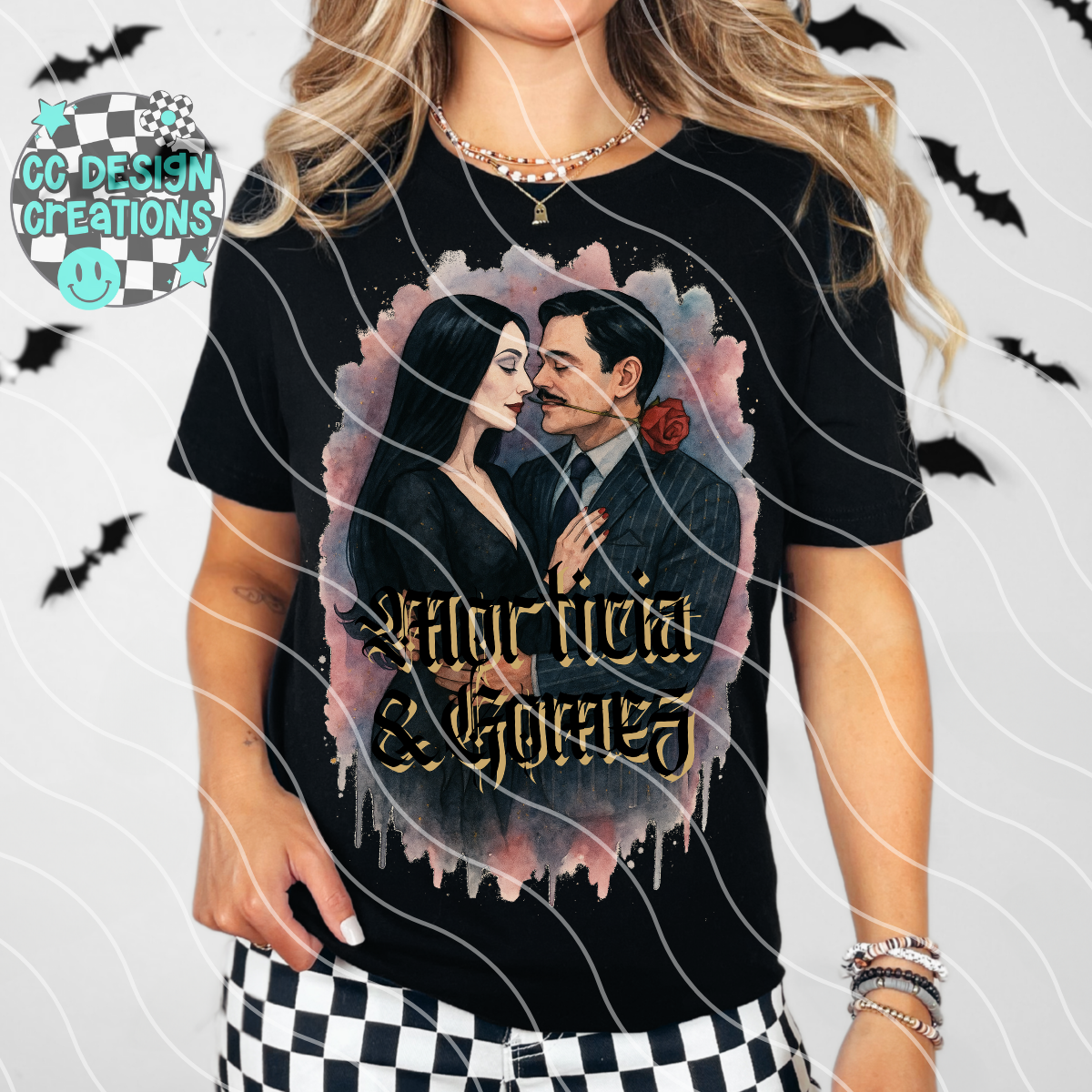Morticia & Gomez Horror Watercolor PNG Digital Download