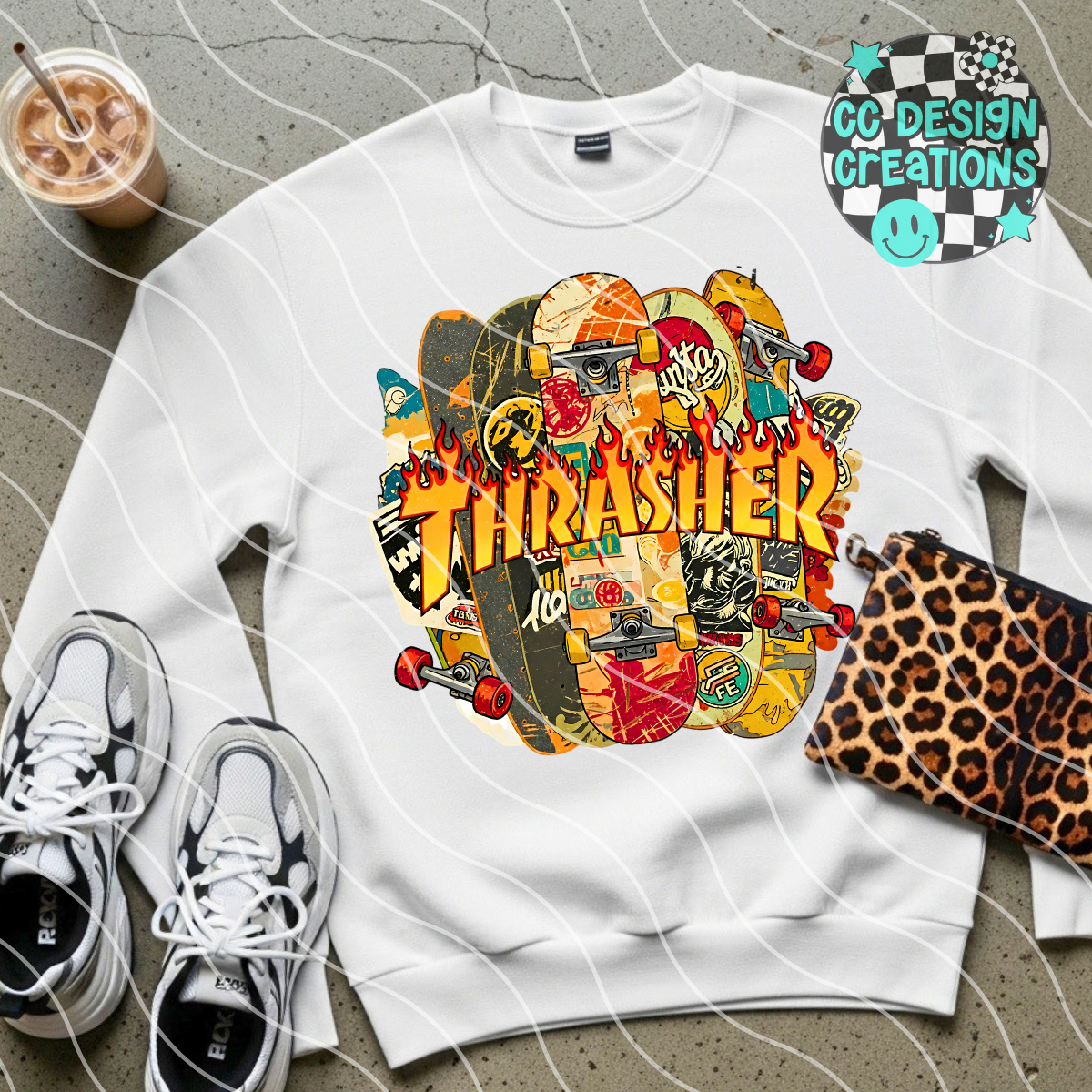 Thrash er Skateboard Collage PNG Digital Download