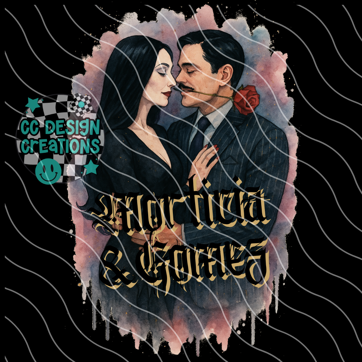 Morticia & Gomez Horror Watercolor PNG Digital Download