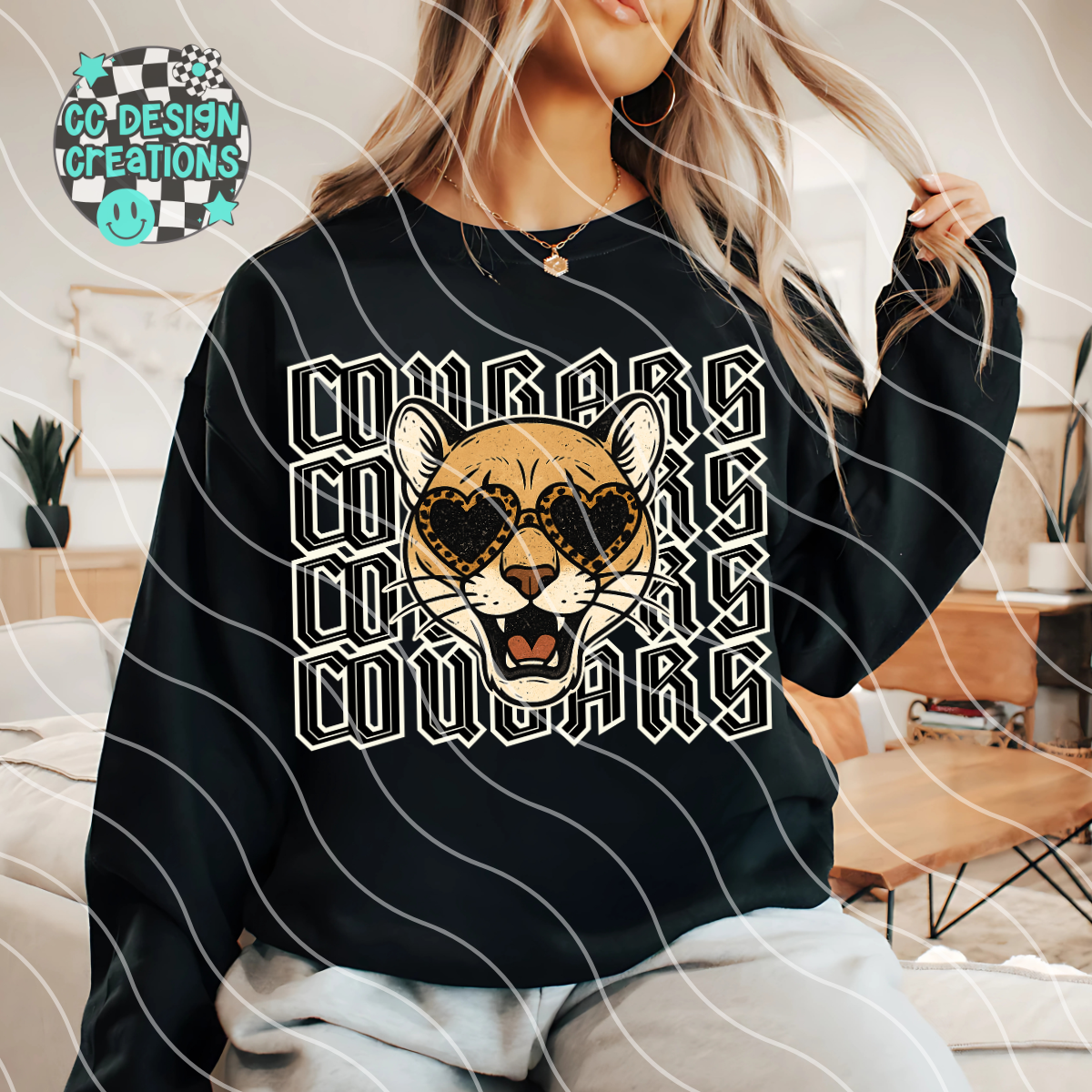 Cougars Preppy Grunge Mascot PNG Digital Download