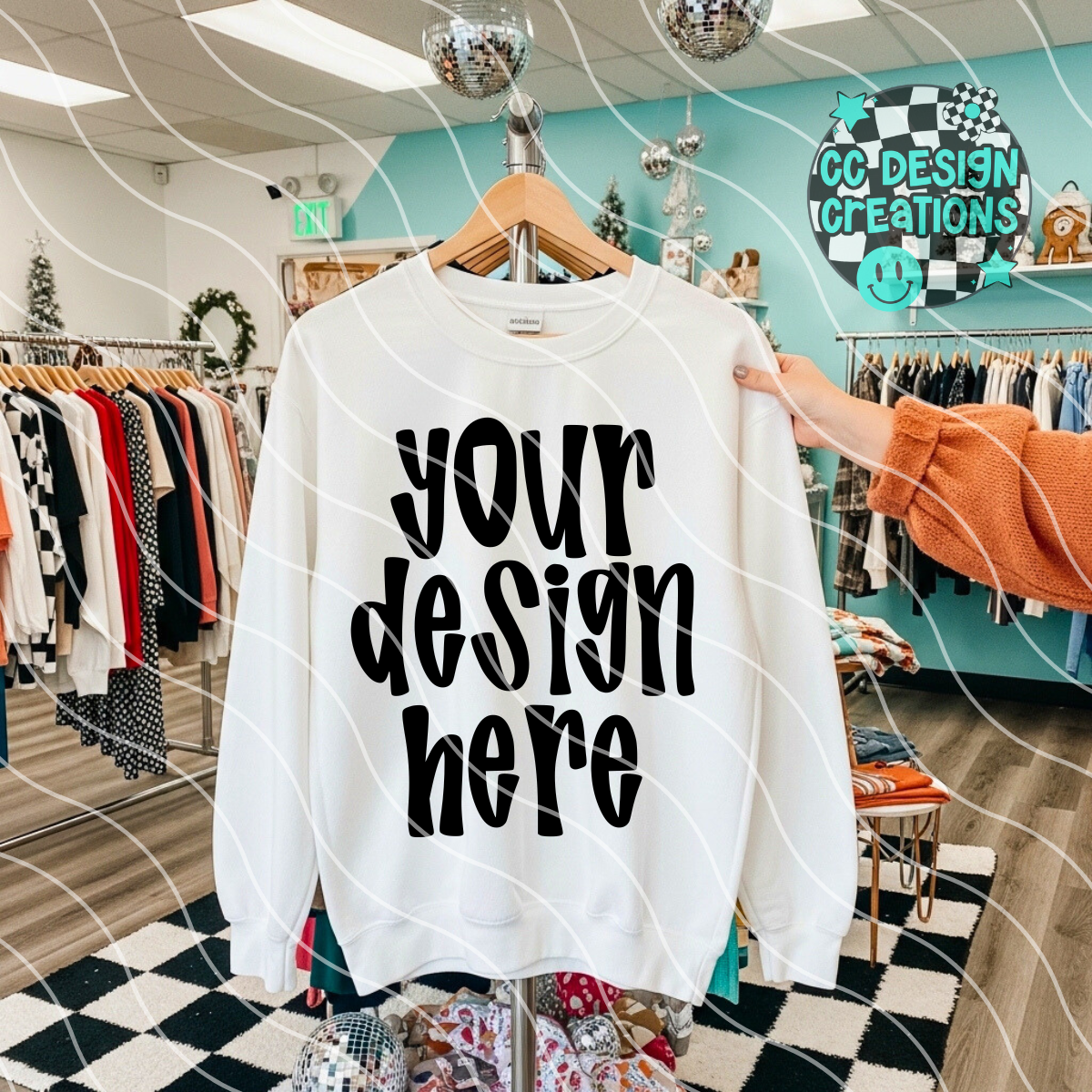 White Sweatshirt Mock Christmas Boutique Hanger 2