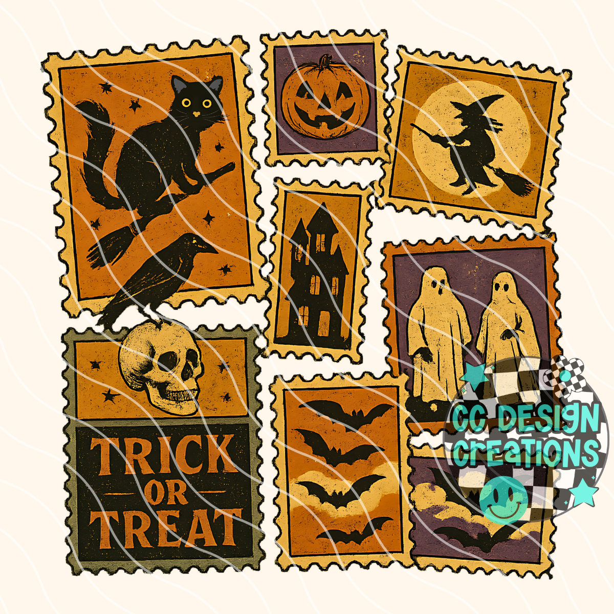 Vintage Halloween Stamps PNG Digital Download
