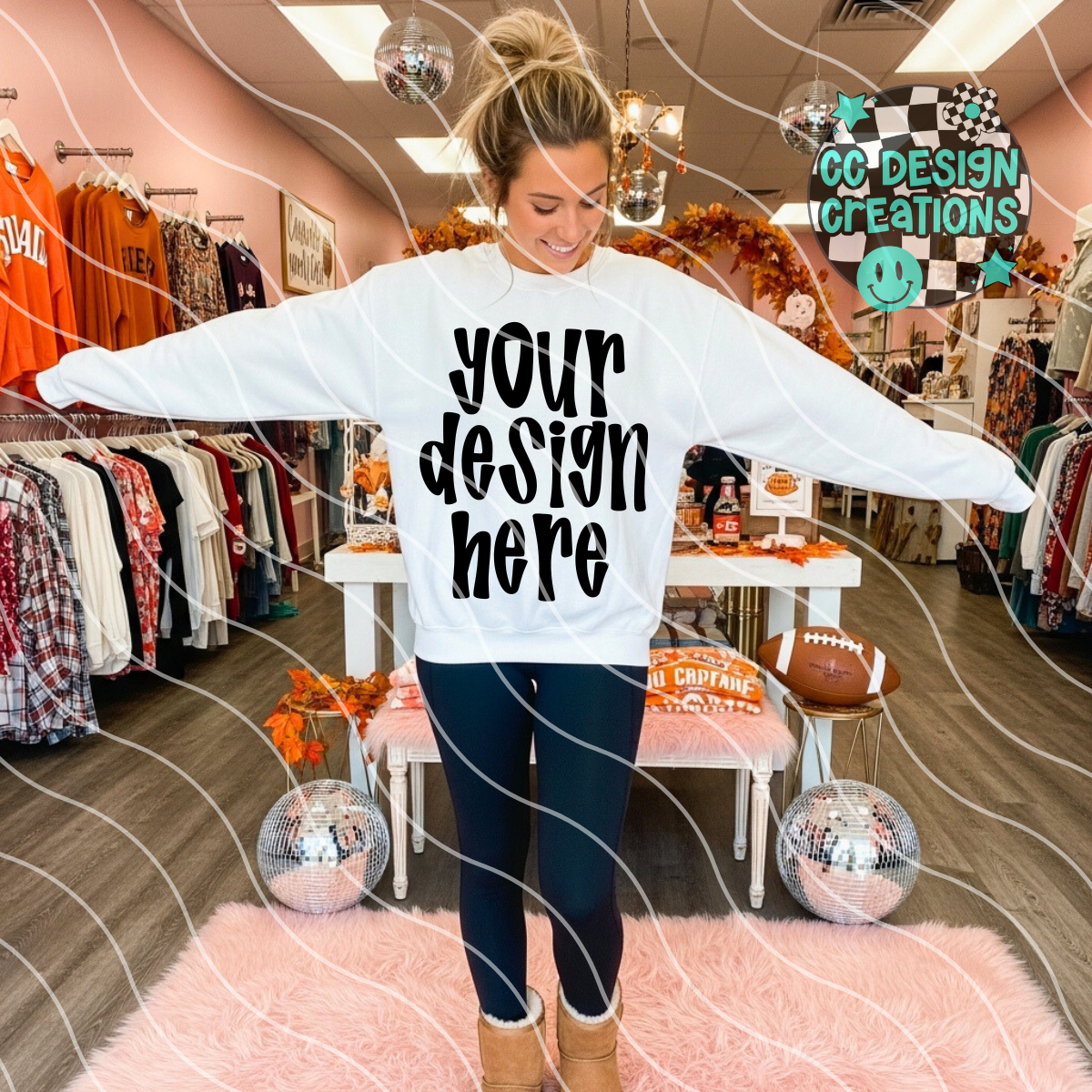 White Sweatshirt Mock Fall Boutique Arms Stretched 2