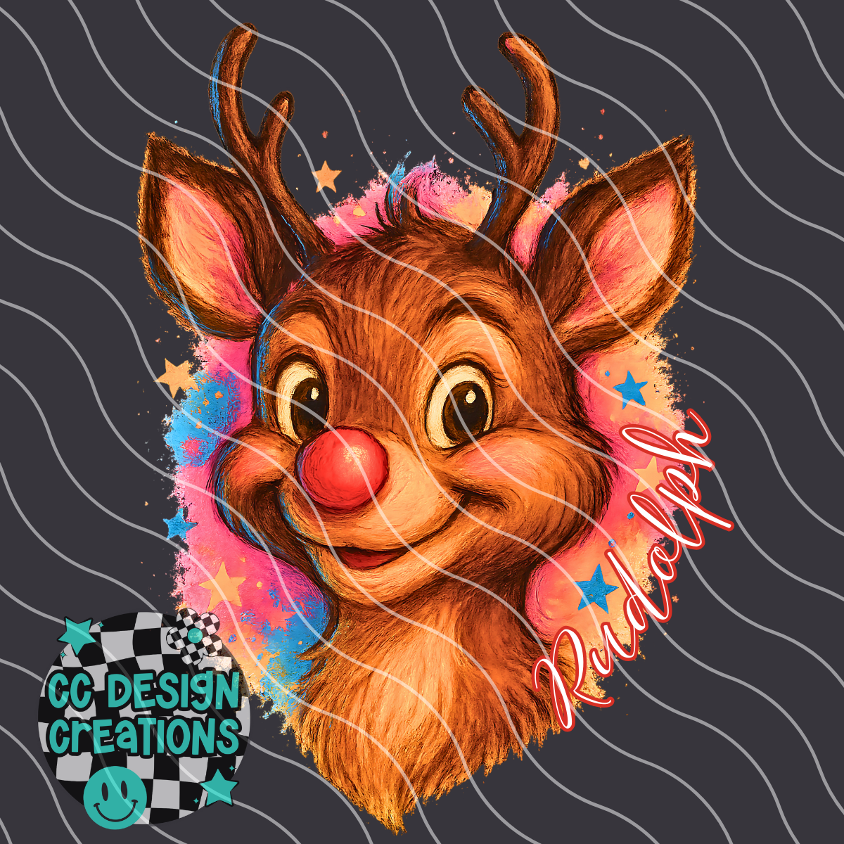 Rudolph Christmas Painting PNG Digital Download
