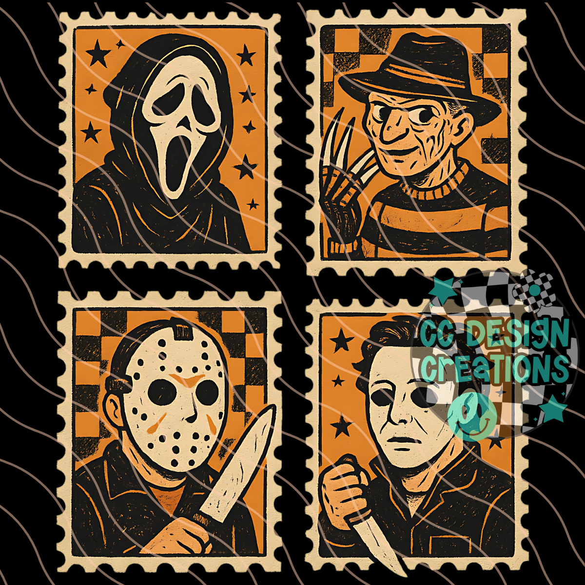 Classic Horror Stamps PNG Digital Download