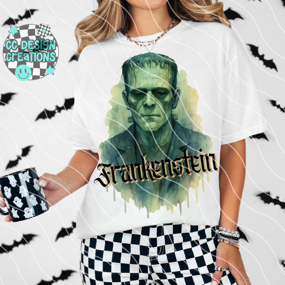 Frankenstein Horror Watercolor PNG Digital Download