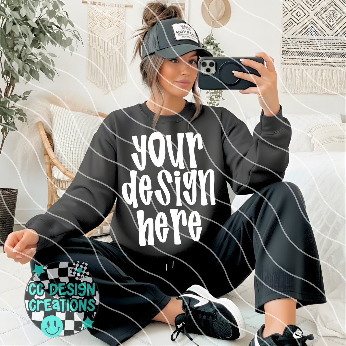 Black Sweatshirt Boho Mock