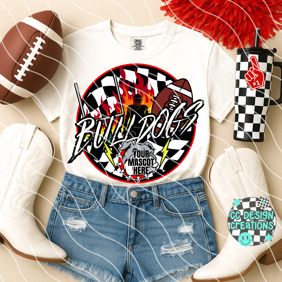 CUSTOM Fire Football School Spirit PNG Digital Download