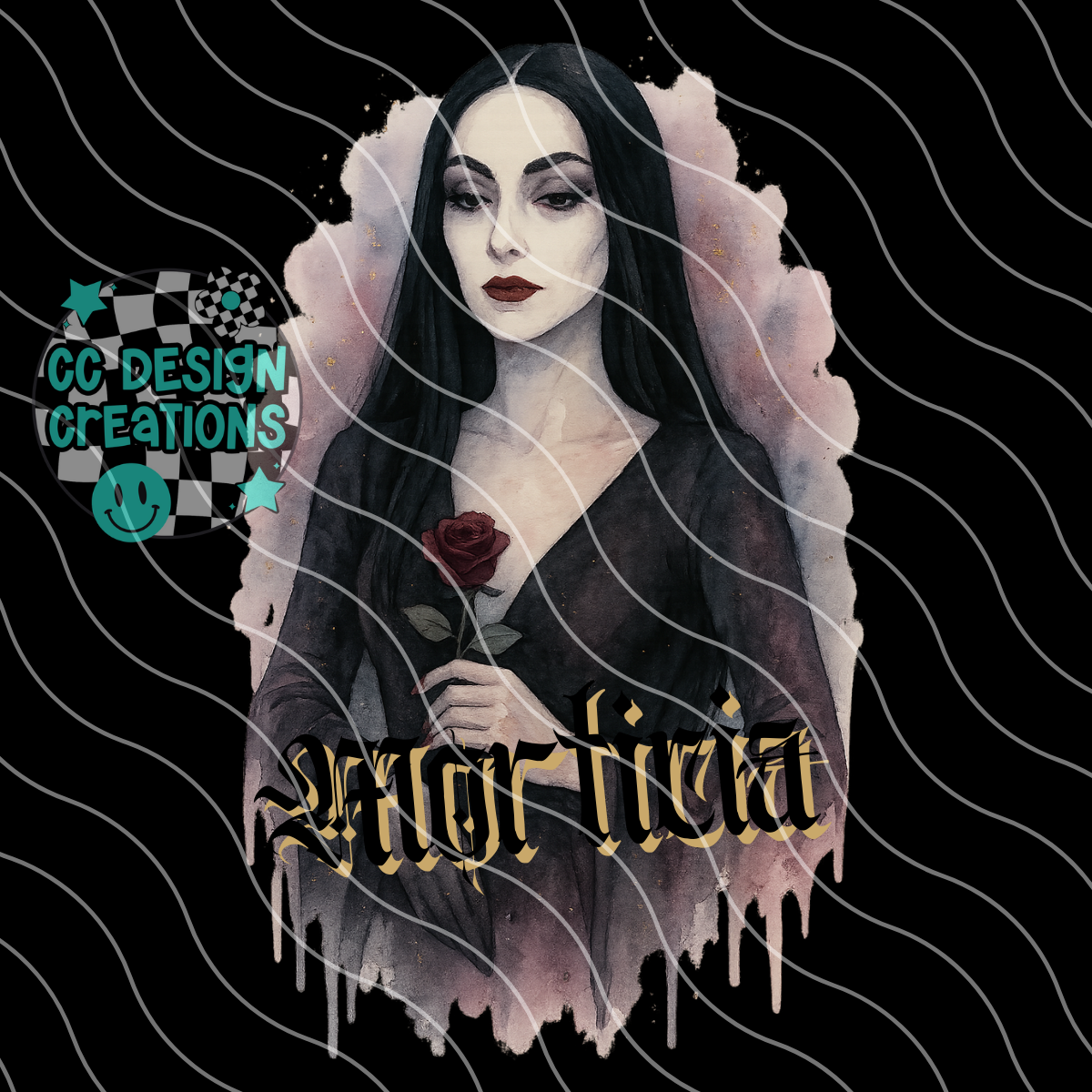 Morticia Horror Watercolor PNG Digital Download