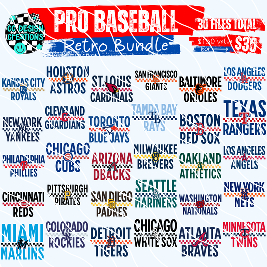 Pro Baseball Retro Bundle PNG Digital Download (30 Files)