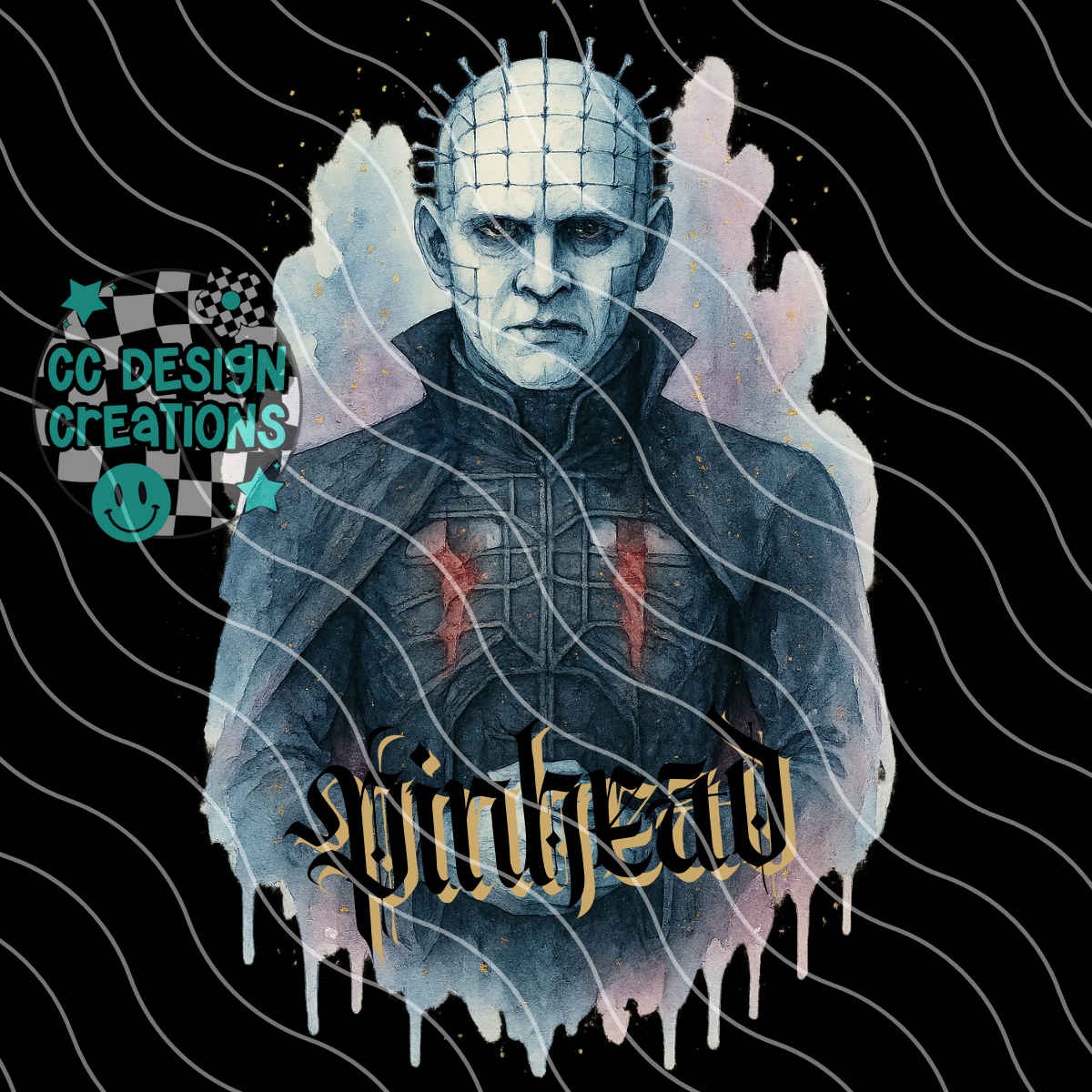 Pinhead Horror Watercolor PNG Digital Download