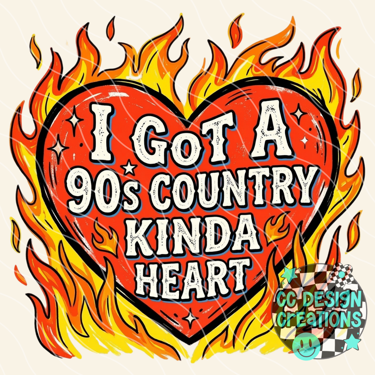 90s Country Kinda Heart PNG Digital Download