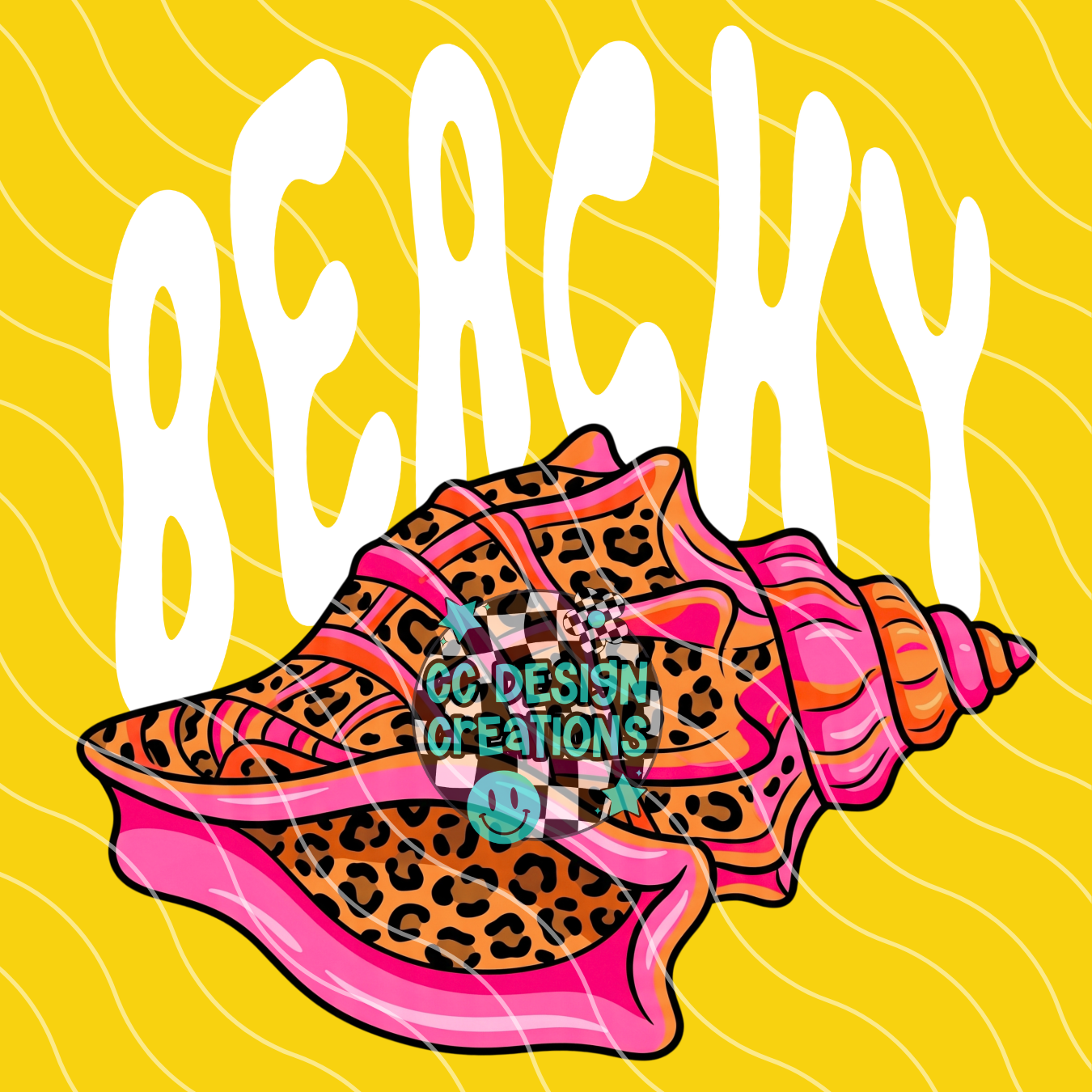 Beachy Retro Leopard Pink Ocean PNG Digital Download