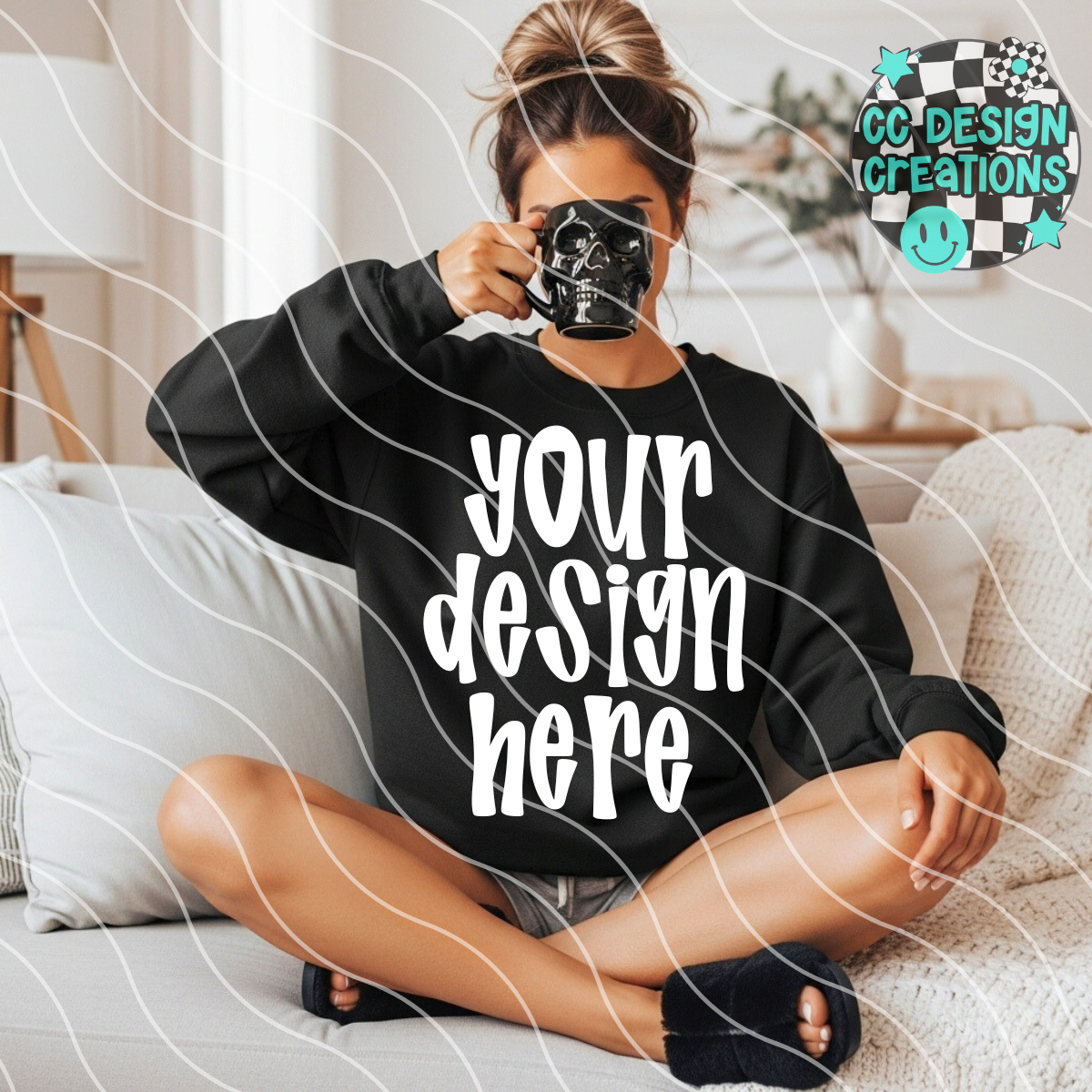 Black Sweatshirt Skull Mug MOCK