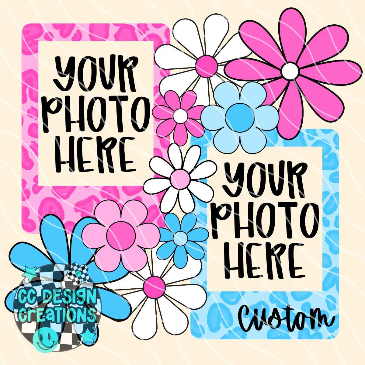 CUSTOM Mother's Day Photos Pink and Blue PNG Digital Download