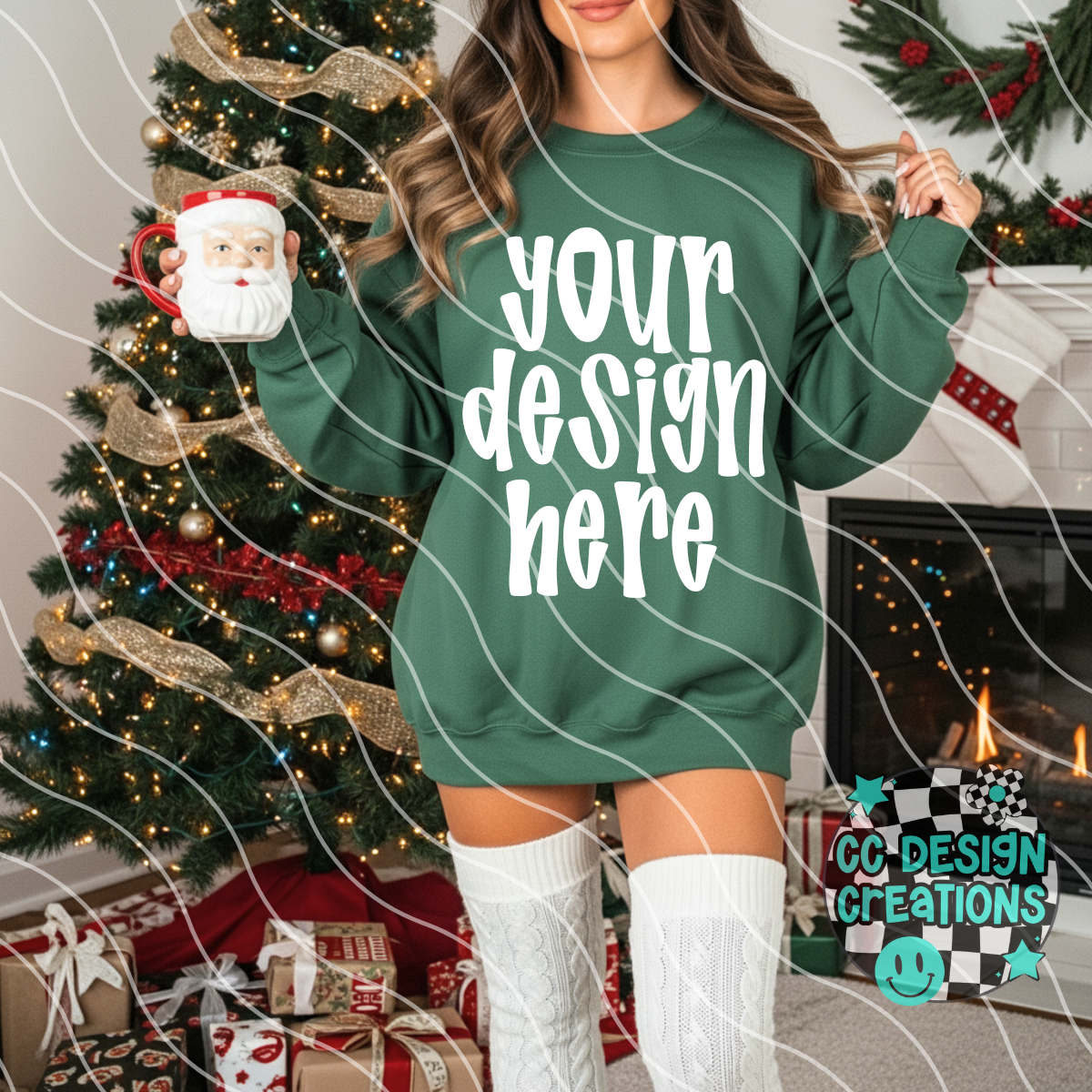 Green Sweatshirt Christmas Stockings Mock