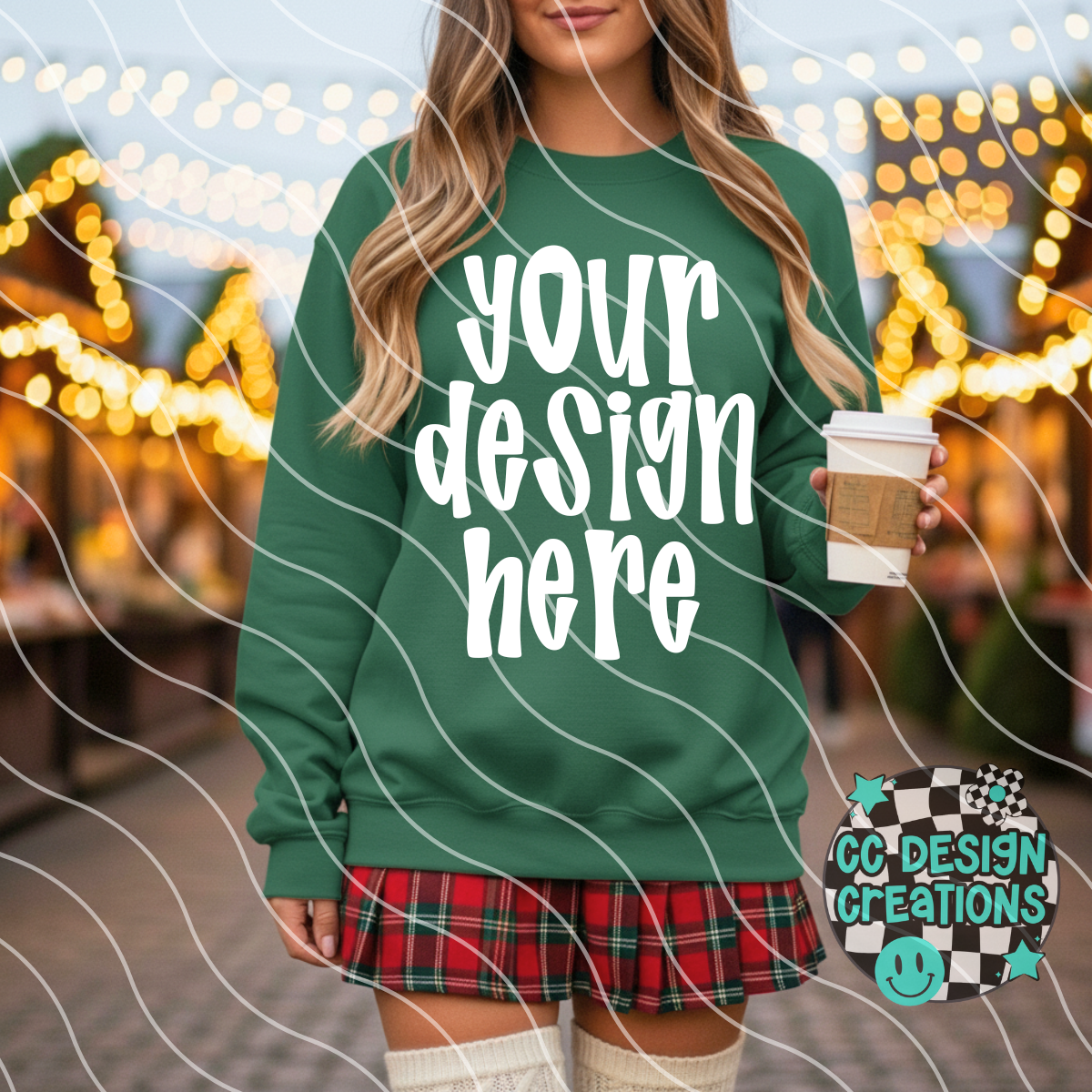 Green Sweatshirt Plaid Skirt Mock