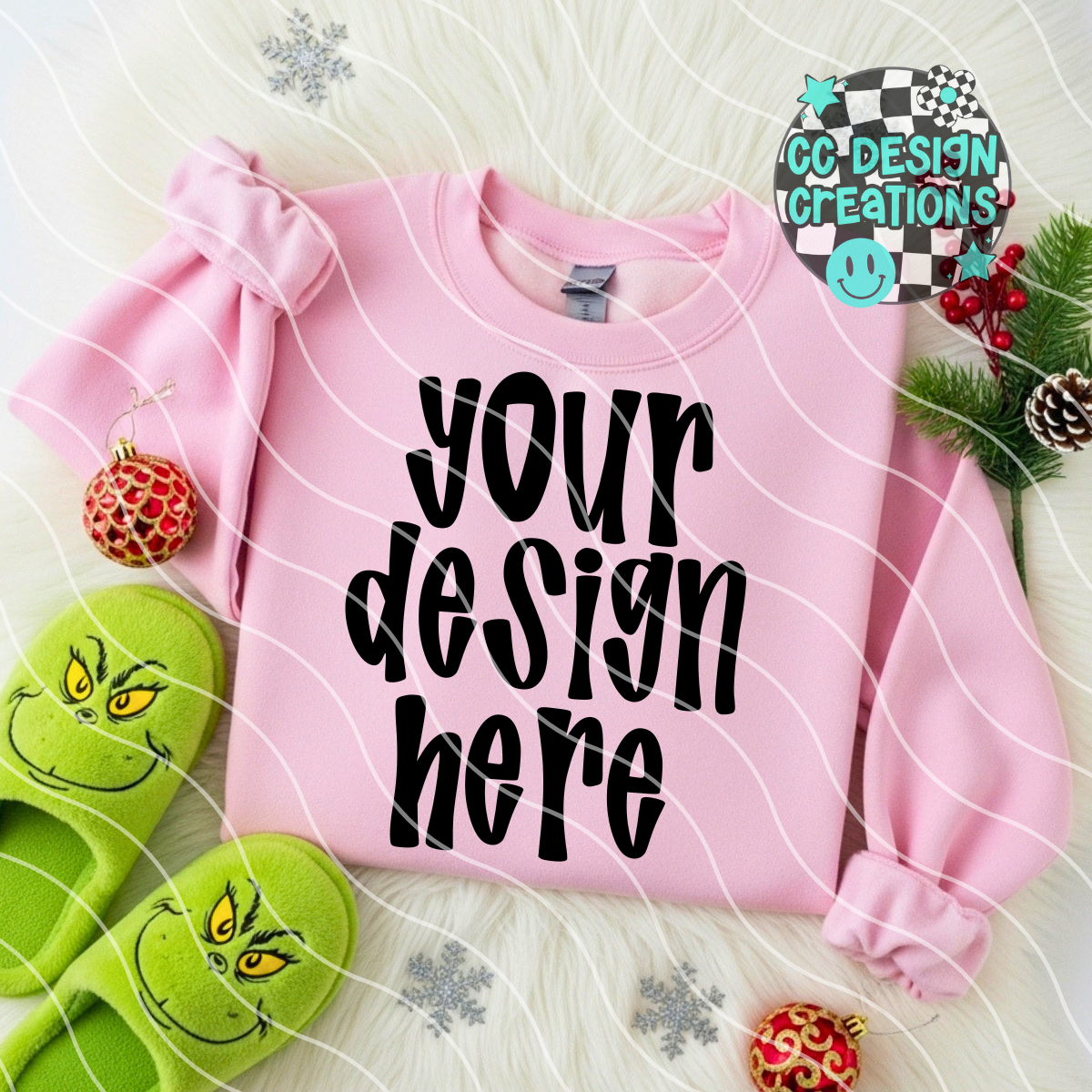 Grinchmas Light Pink Flatlay Christmas Mock