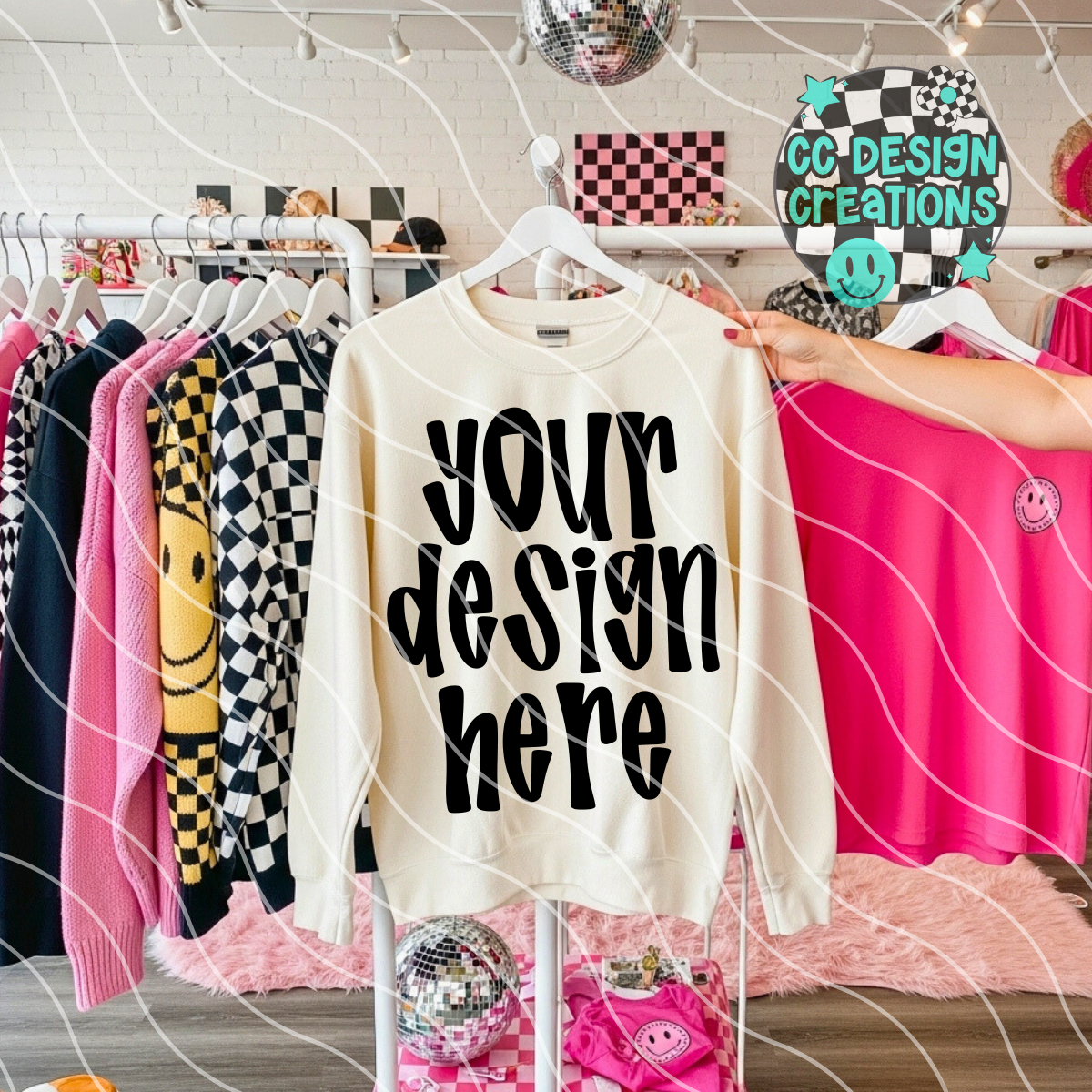 Ivory Sweatshirt Pink Retro Mock 2