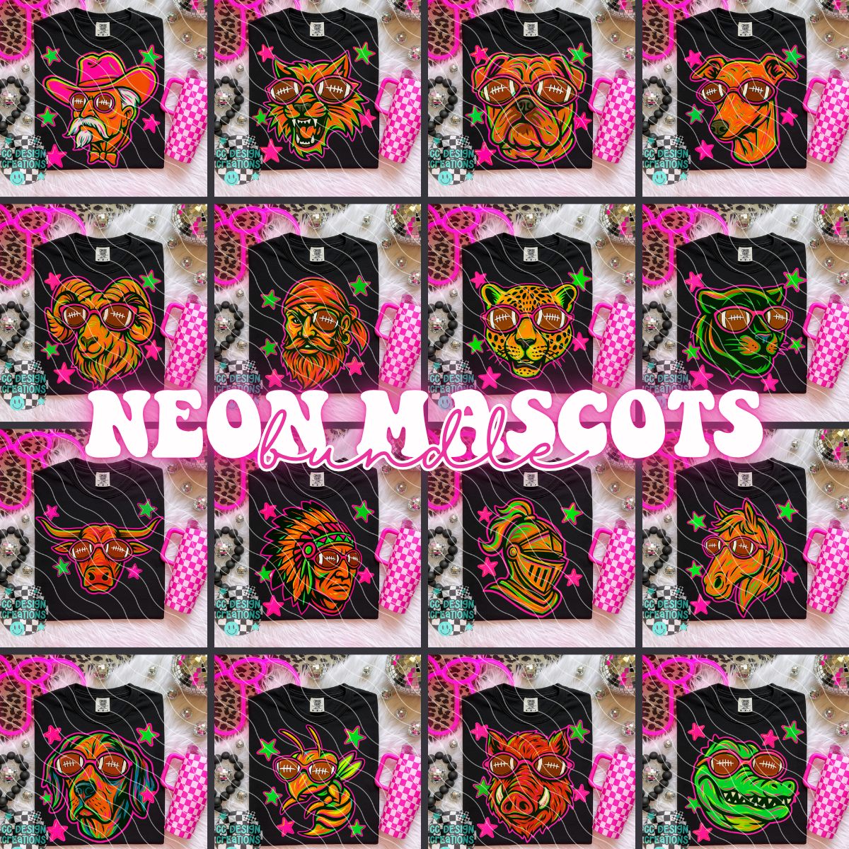 Neon Mascot BUNDLE PNG Digital Download (29 DESIGNS)