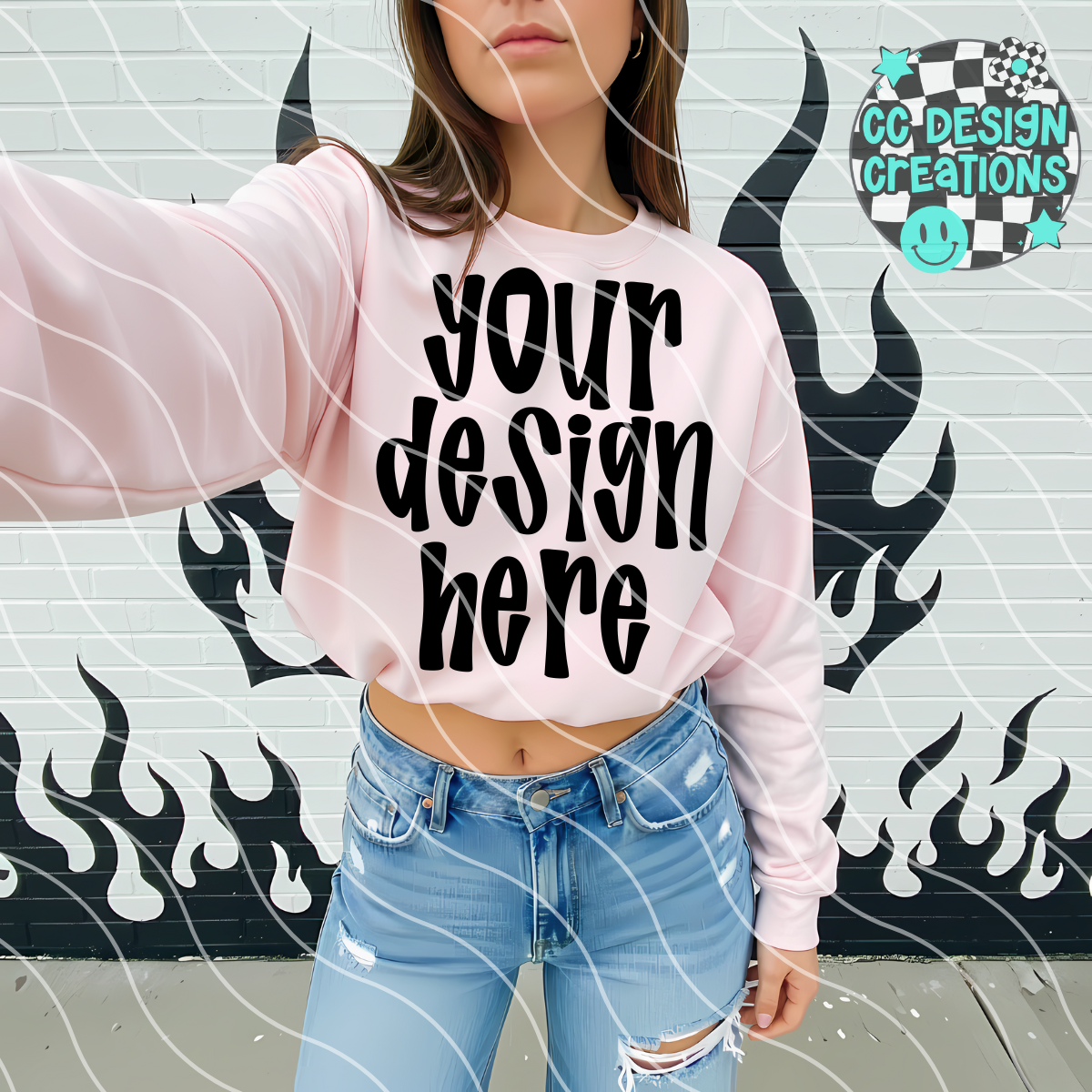 Pink Sweatshirt Flames MOCK