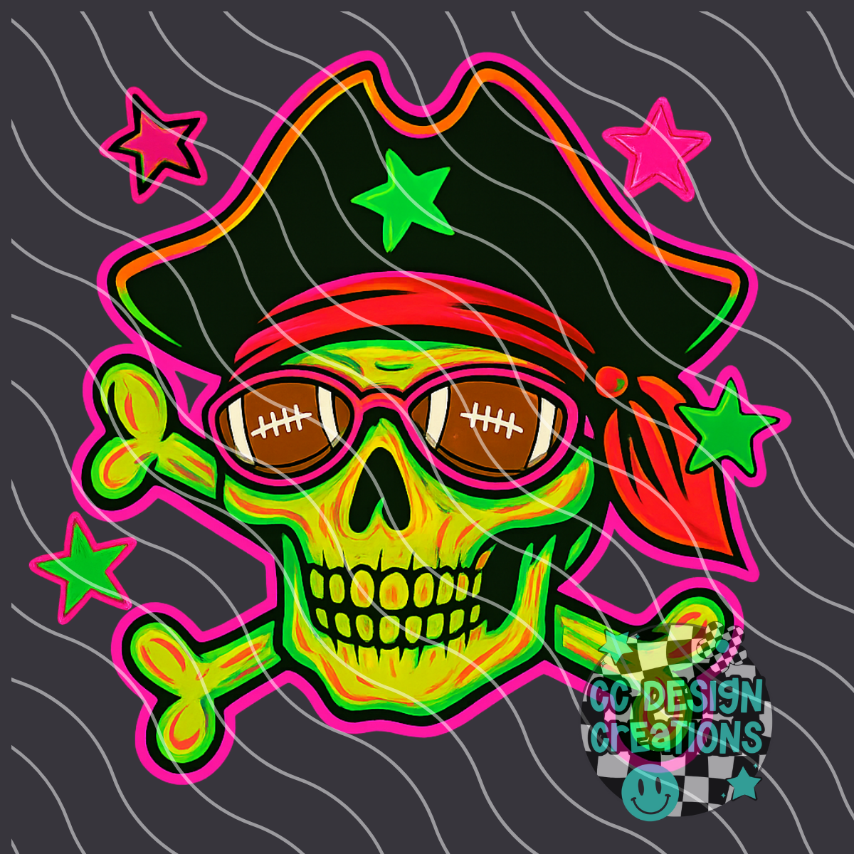 Pirate Skull Neon Mascot PNG Digital Download