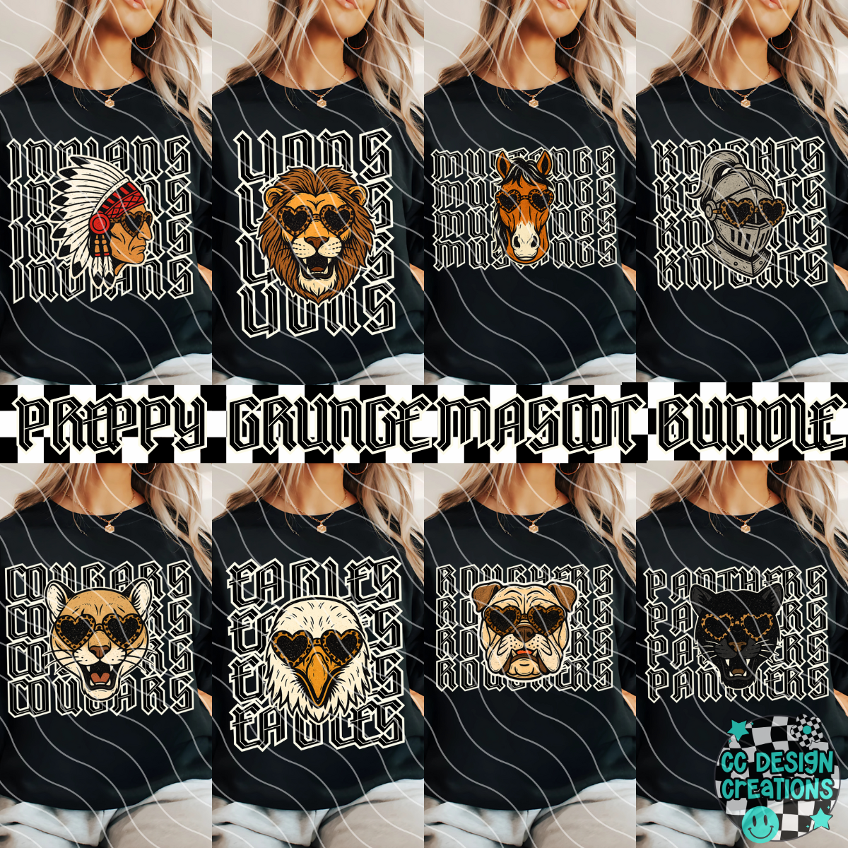 Preppy Grunge Mascot BUNDLE PNG Digital Download (24 FILES)