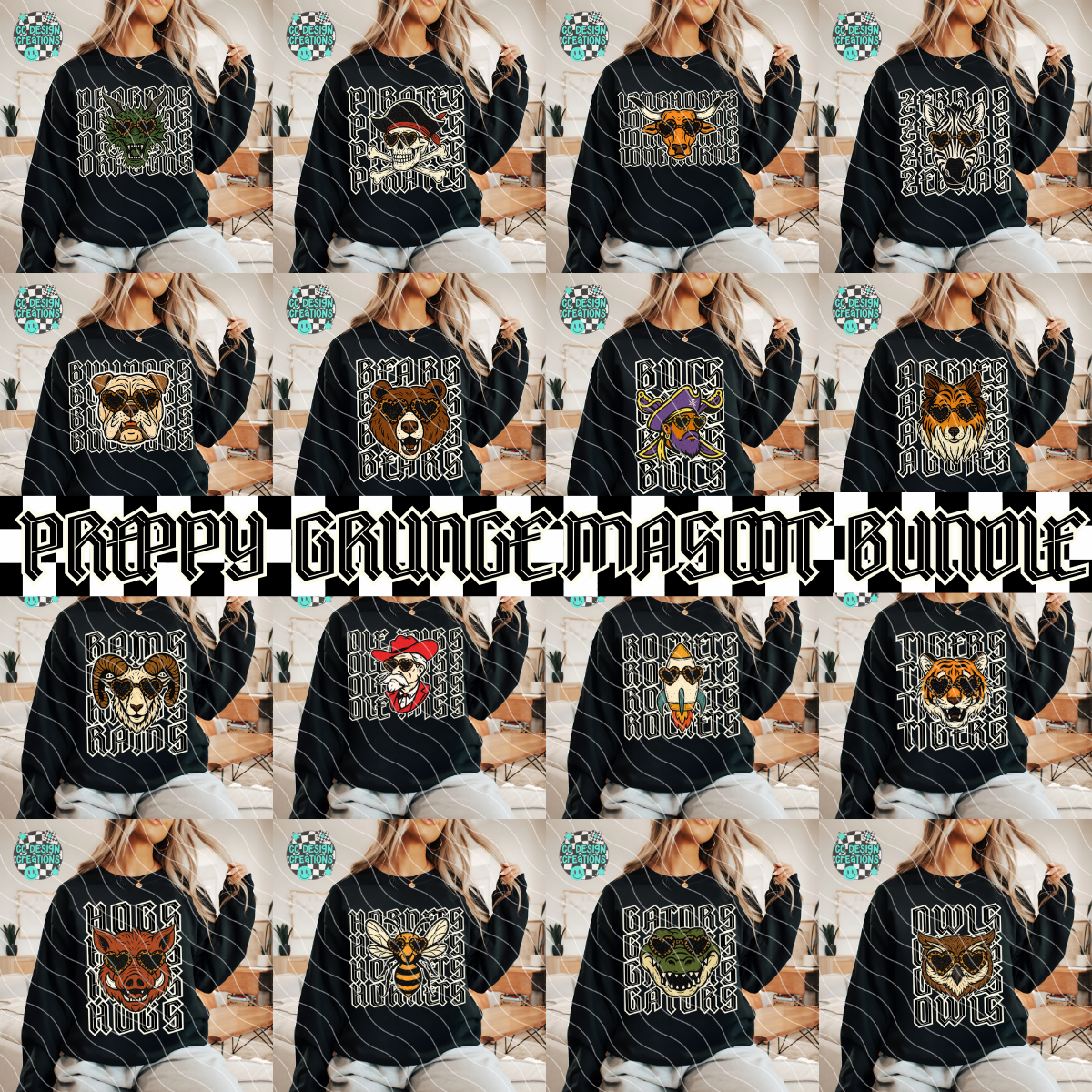 Preppy Grunge Mascot BUNDLE PNG Digital Download (24 FILES)