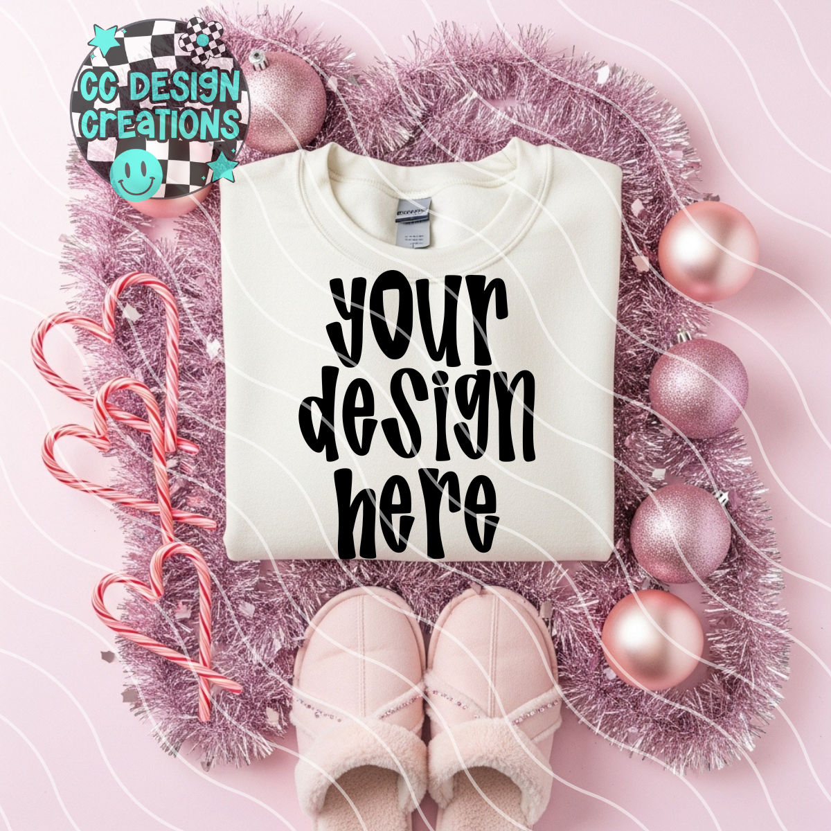 White Sweatshirt Folded Pink Glam Christmas Mock