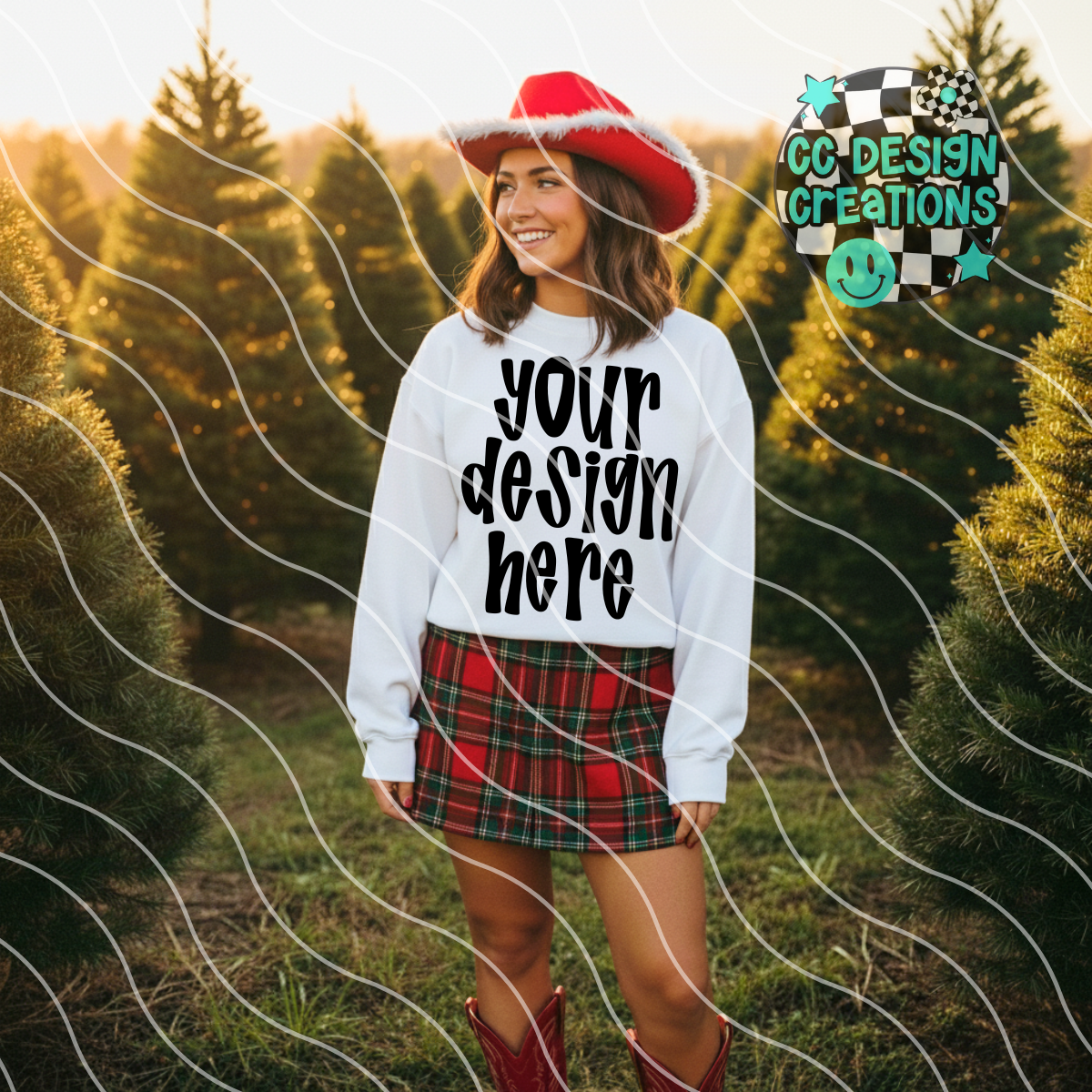 White Sweatshirt Tree Farm Mock