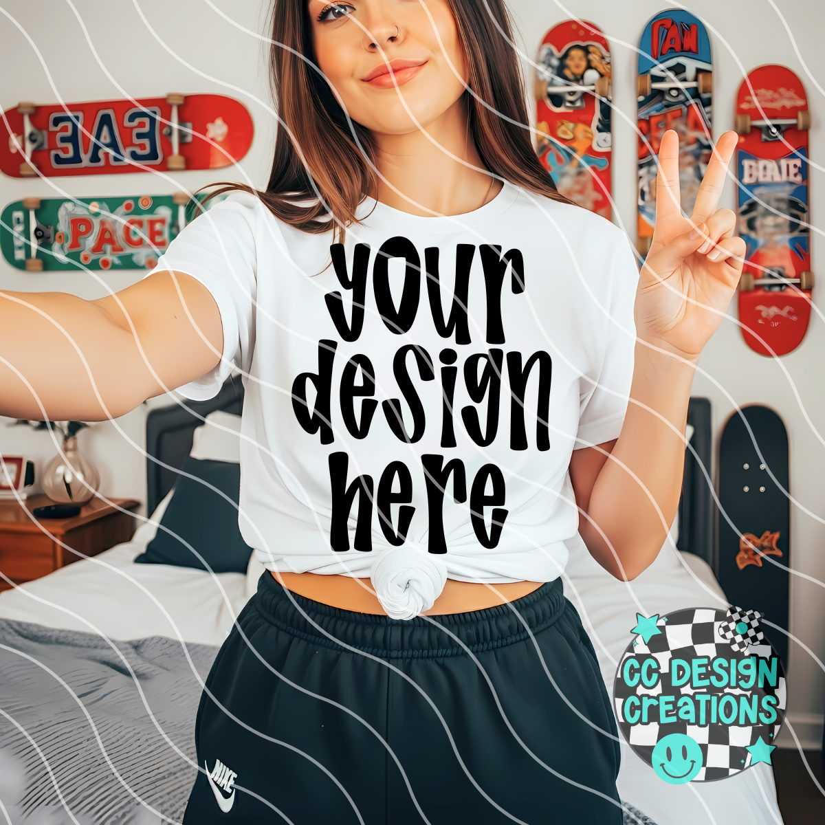 White Tee Skater Peace MOCK