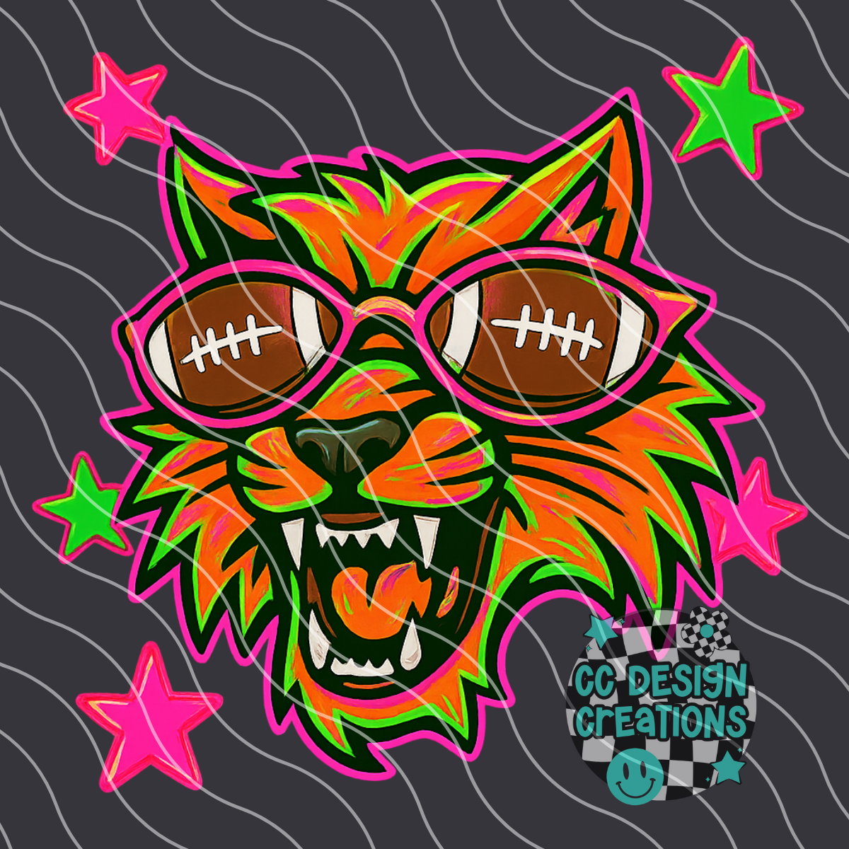 Wildcat Neon Mascot PNG Digital Download