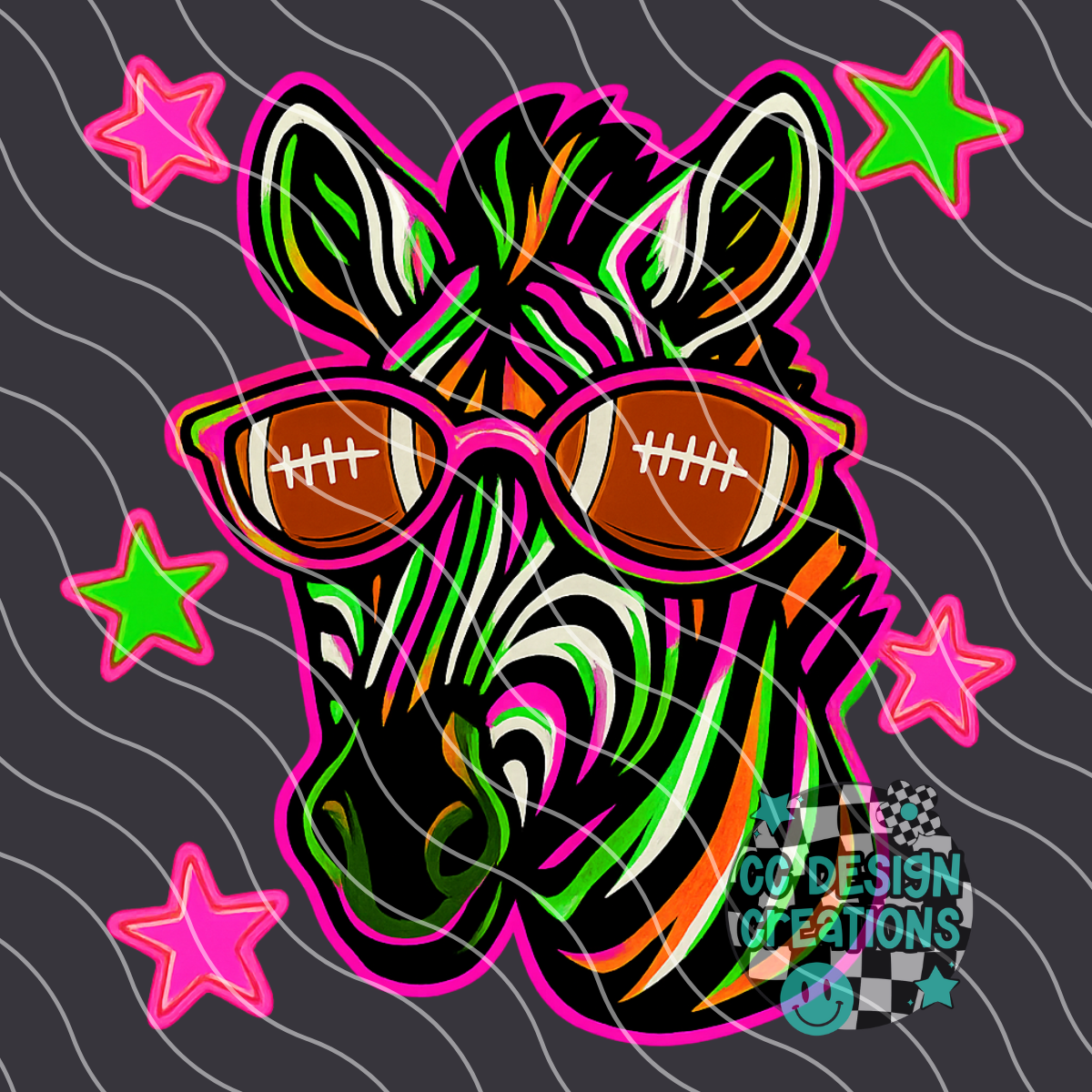 Zebra Neon Mascot PNG Digital Download