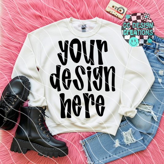White Sweatshirt Mock Pink Rug Alt