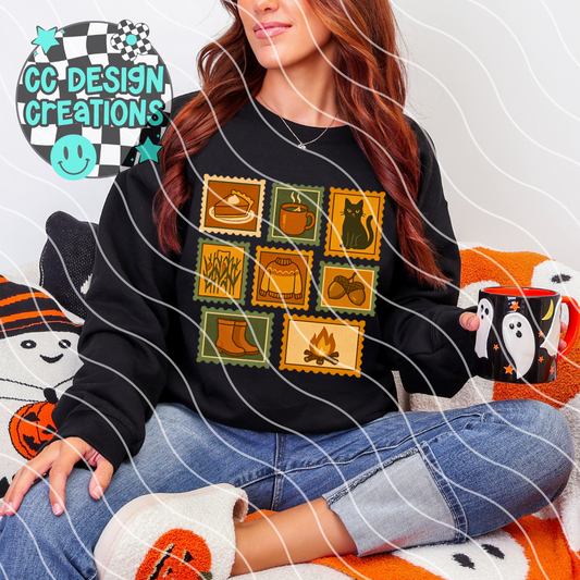 Retro Fall Stamps PNG Digital Download