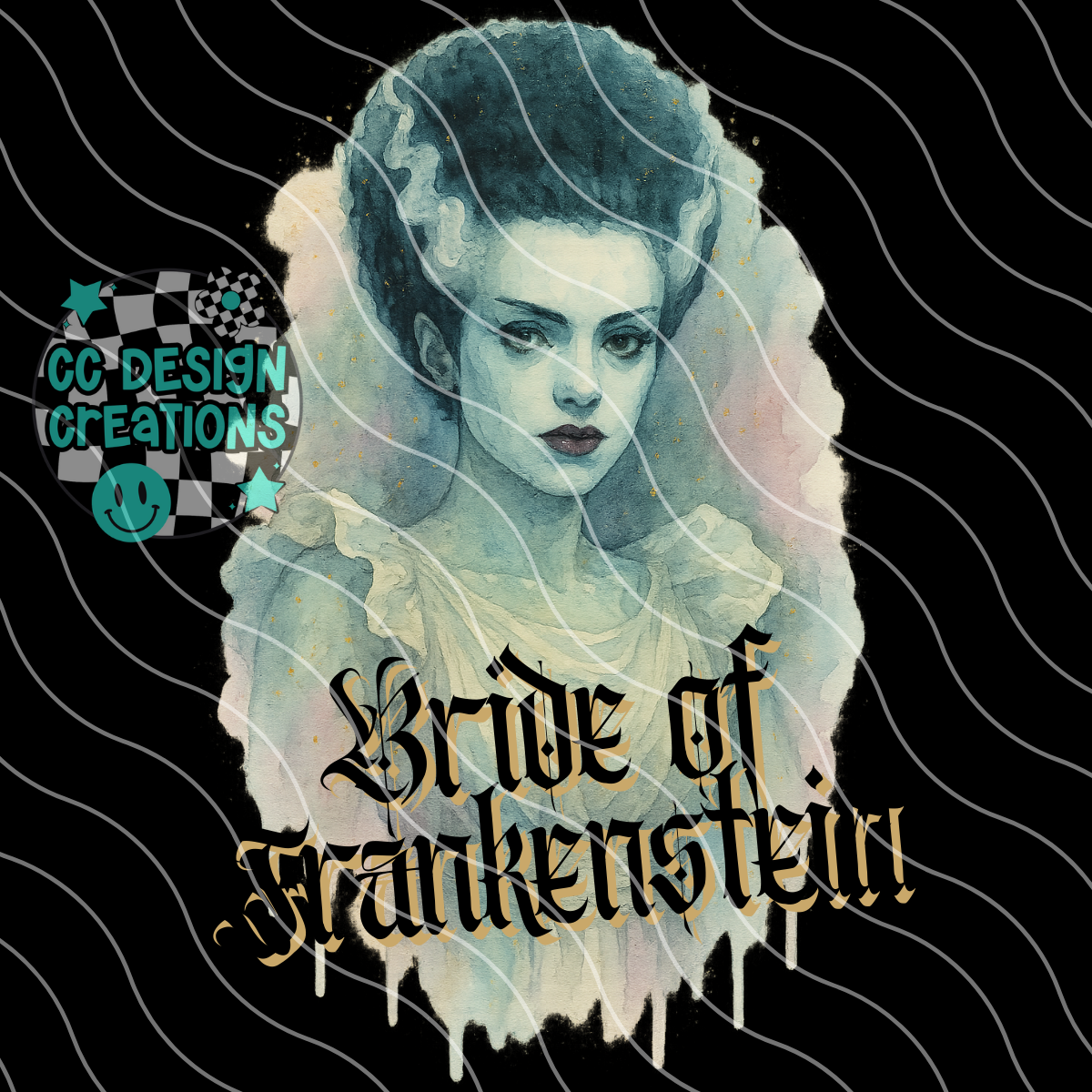 Bride of Frankenstein Horror Watercolor PNG Digital Download