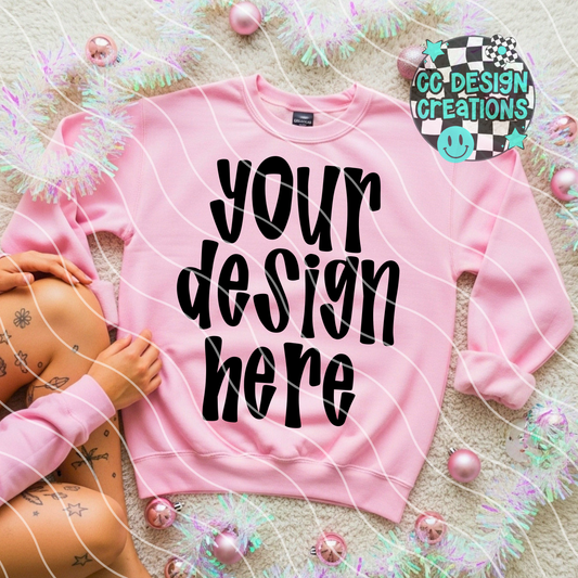 Christmas Sweatshirt Light Pink Flatlay Mock