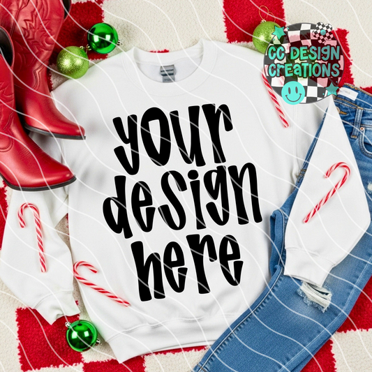 White Sweatshirt Christmas Flatlay Checker Mock 1