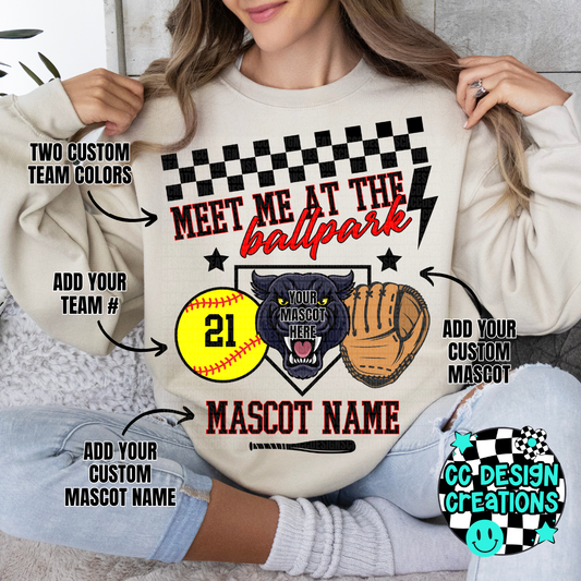 CUSTOM Meet Me At The Ballpark Softball School Spirit PNG Digital Download