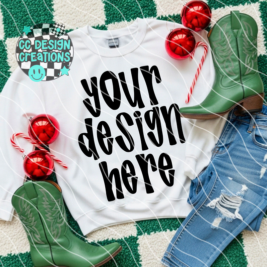 White Sweatshirt Christmas Flatlay Checker Mock 3
