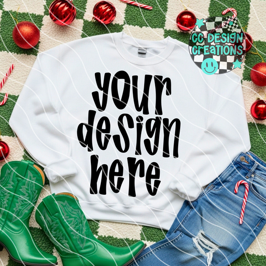 White Sweatshirt Christmas Flatlay Checker Mock 4