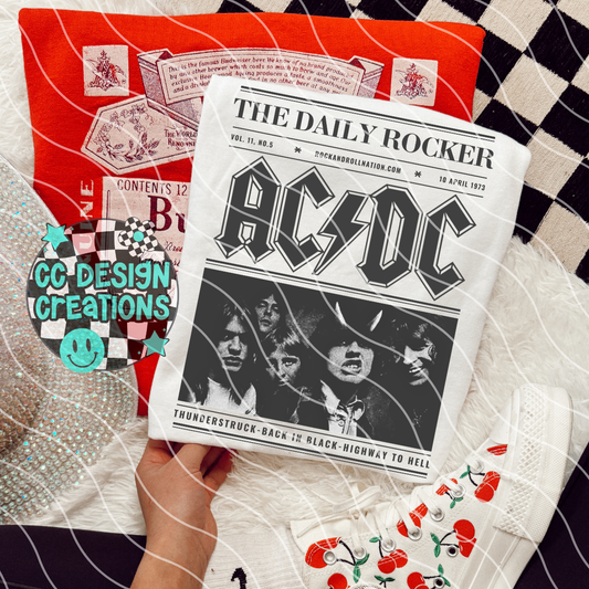 Rock N Roll Newspaper ACDC PNG Digital Download