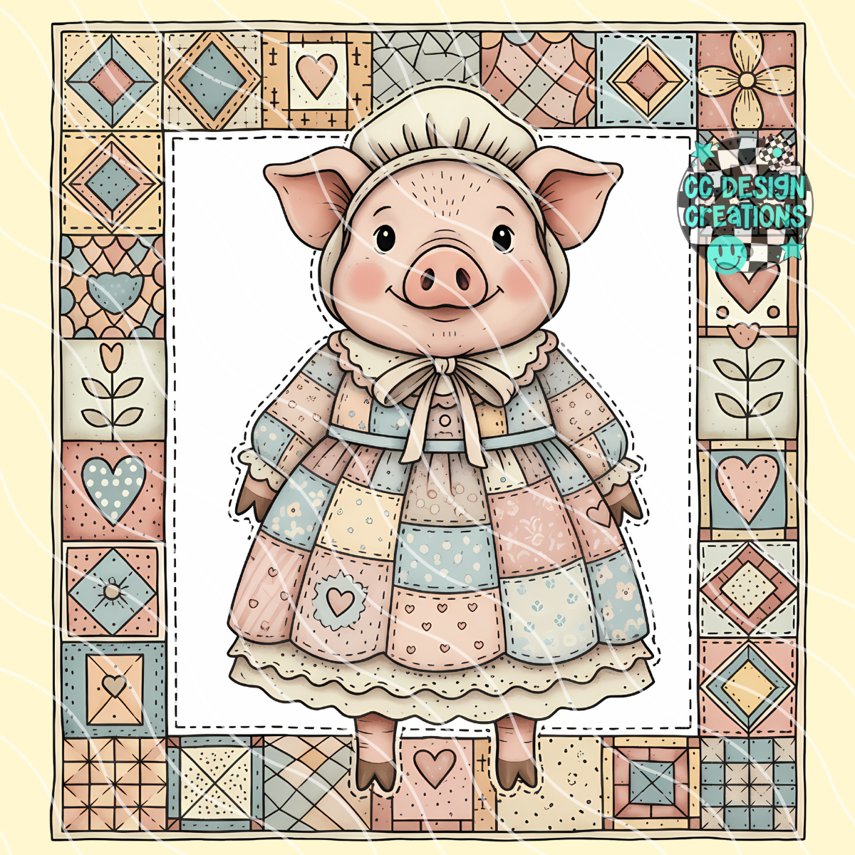 Patchwork Piggy PNG Digital Download